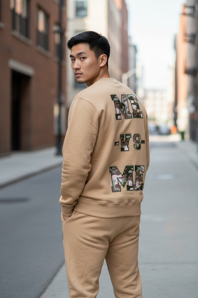 “ME-vs-ME” Cream/Camo Crewneck Set