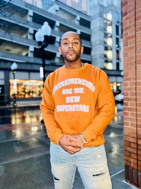 “Entrepreneurs Are The New SuperStars” Chenille Crewnecks w Zipper Side Pockets