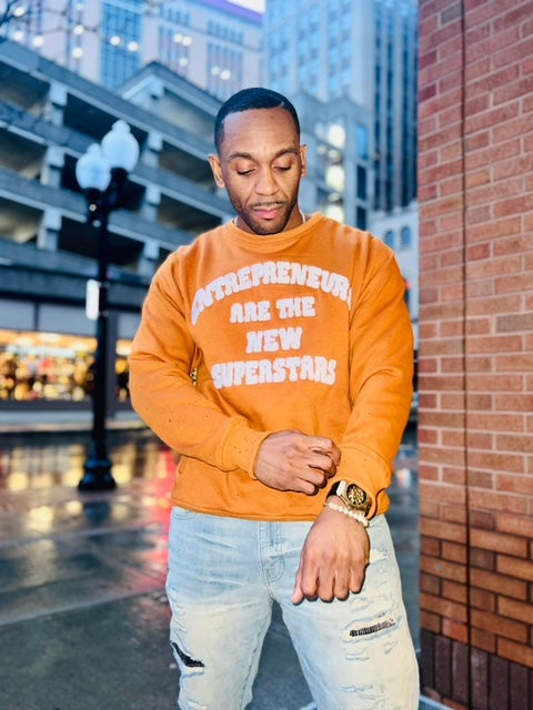 “Entrepreneurs Are The New SuperStars” Chenille Crewnecks w Zipper Side Pockets