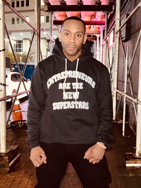 “Entrepreneurs Are The New Superstars” Chenille Hoodie with side Zip Pockets