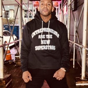 “Entrepreneurs Are The New Superstars” Chenille Hoodie with side Zip Pockets