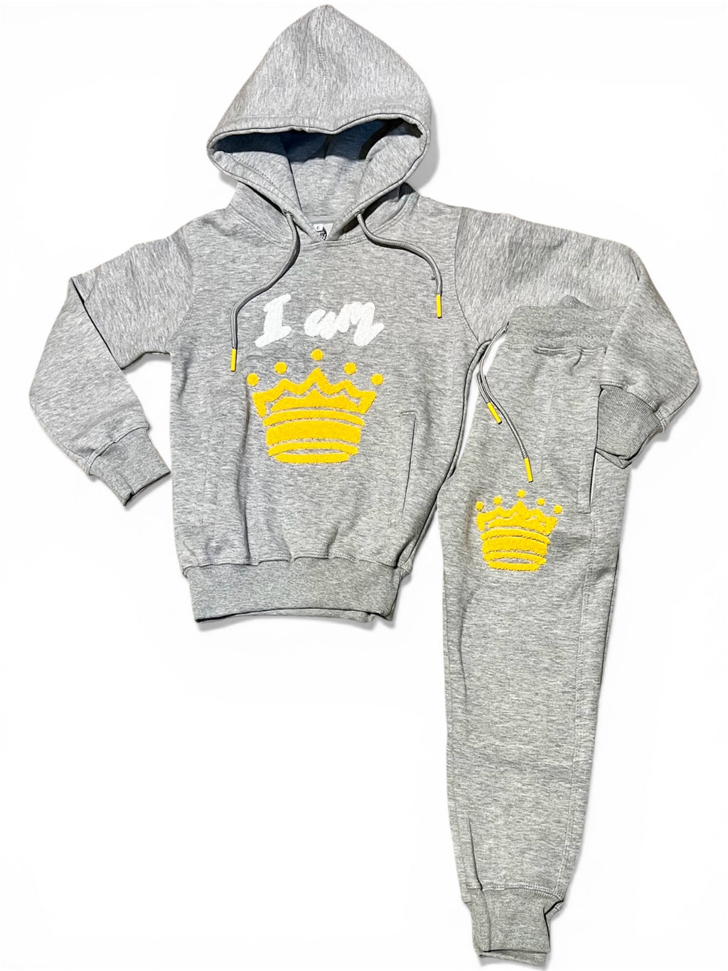 "I am 👑" Kids Set (Hoodie + Joggers) Grey