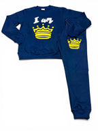 “I AM 👑” Crown Men’s Sweatsuit – Navy Edition (Crewneck + Joggers)