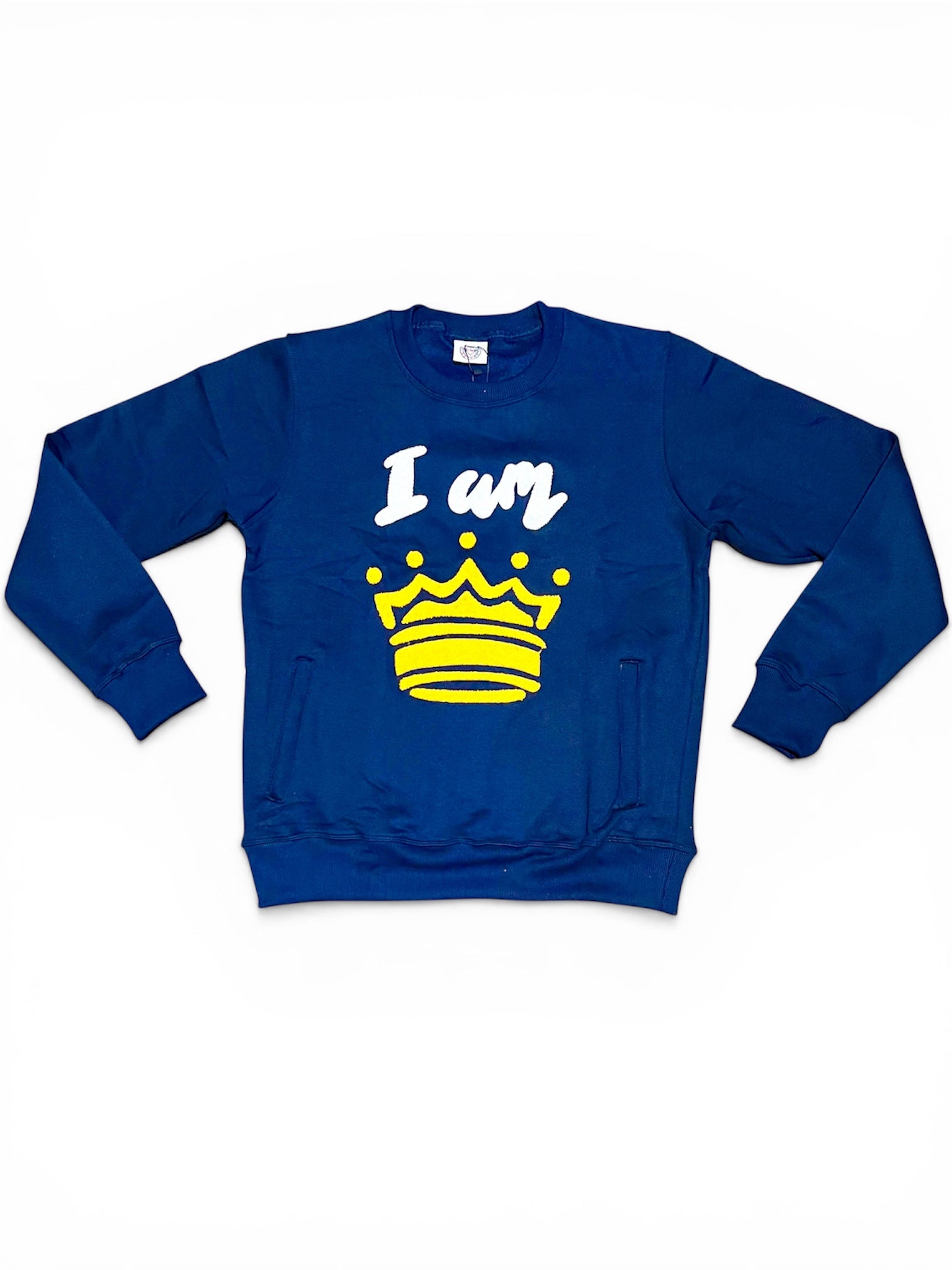 “I AM 👑” Crown Men’s Sweatsuit – Navy Edition (Crewneck + Joggers)