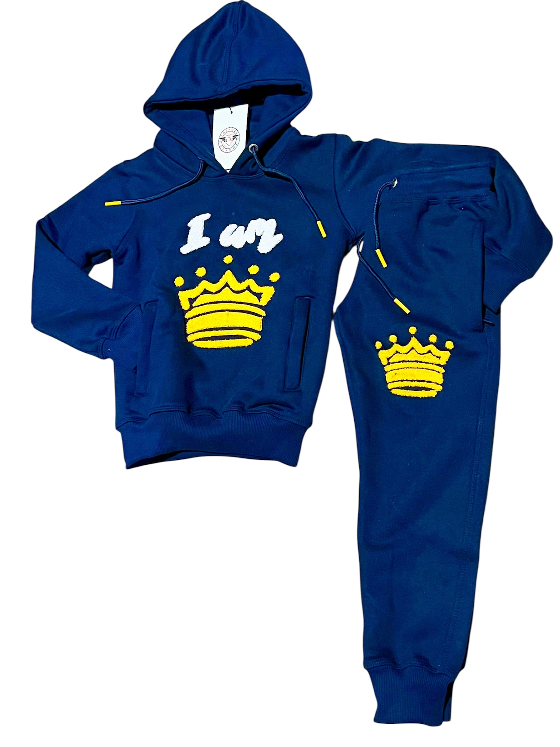 “I AM ” Crown Kids Set – Navy Edition (Hoodie + Joggers)