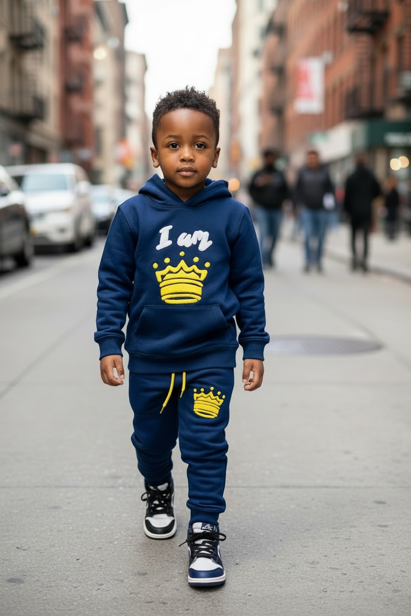 “I AM ” Crown Kids Set – Navy Edition (Hoodie + Joggers)
