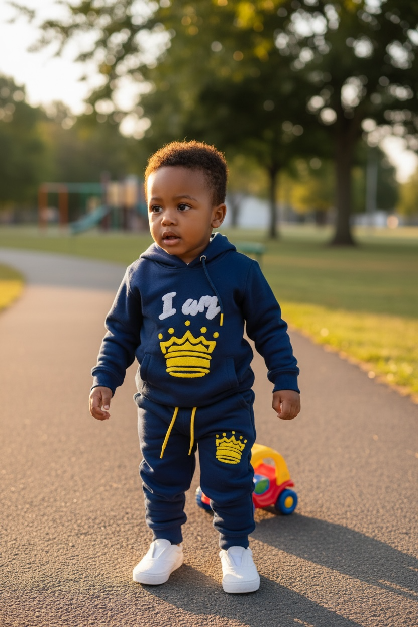 “I AM ” Crown Kids Set – Navy Edition (Hoodie + Joggers)